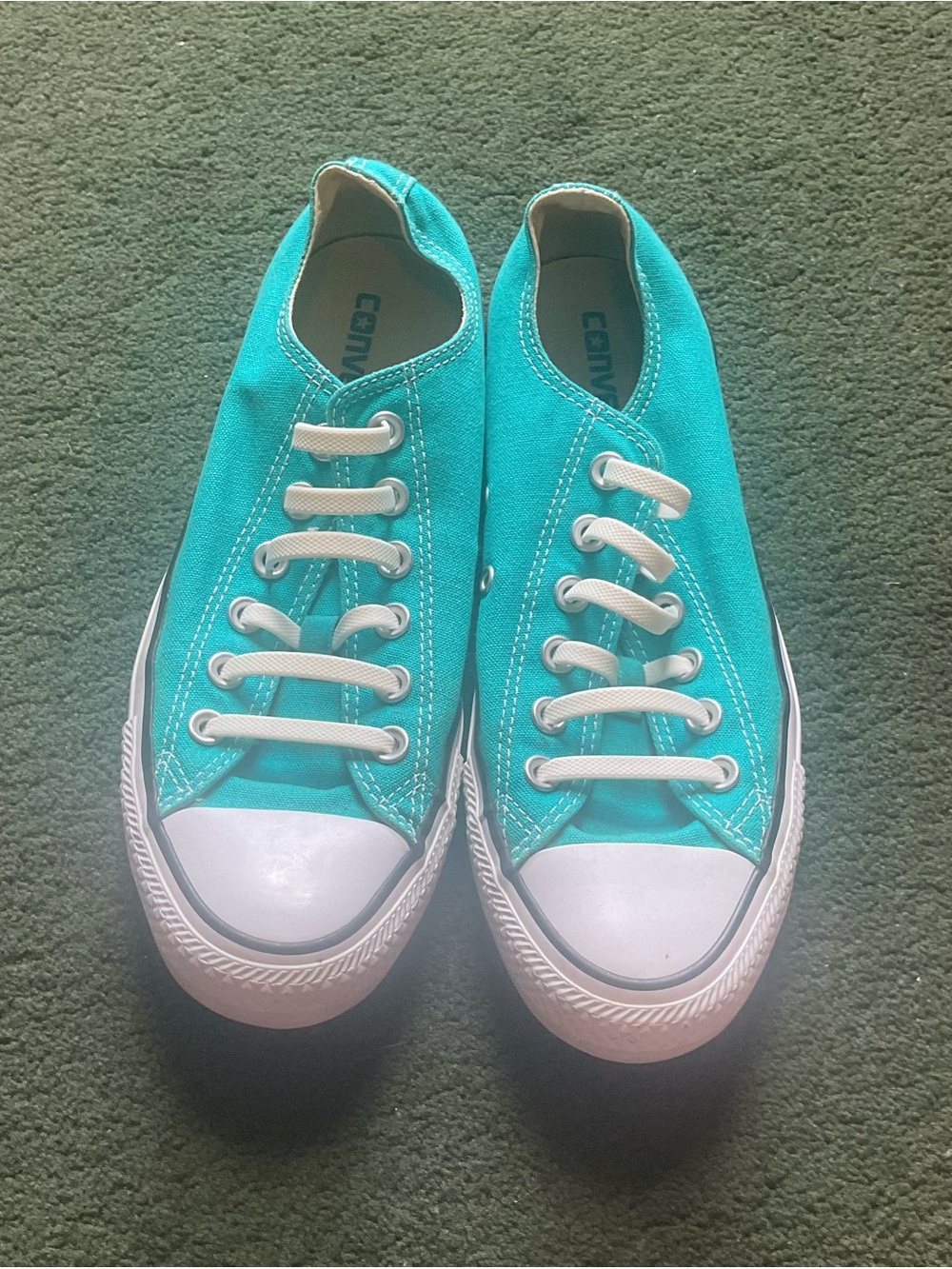 Women's Low-Top Canvas Sneakers - Turquoise.  Awesome Silicone laces.